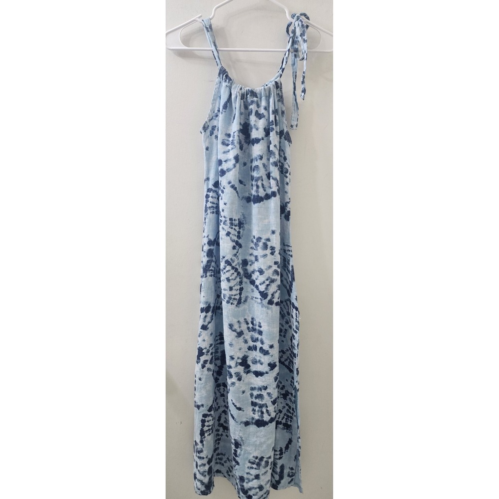 Bellambra Italy Blue Tie Dye Linen Blend Maxi Dress Small Adjustable Straps